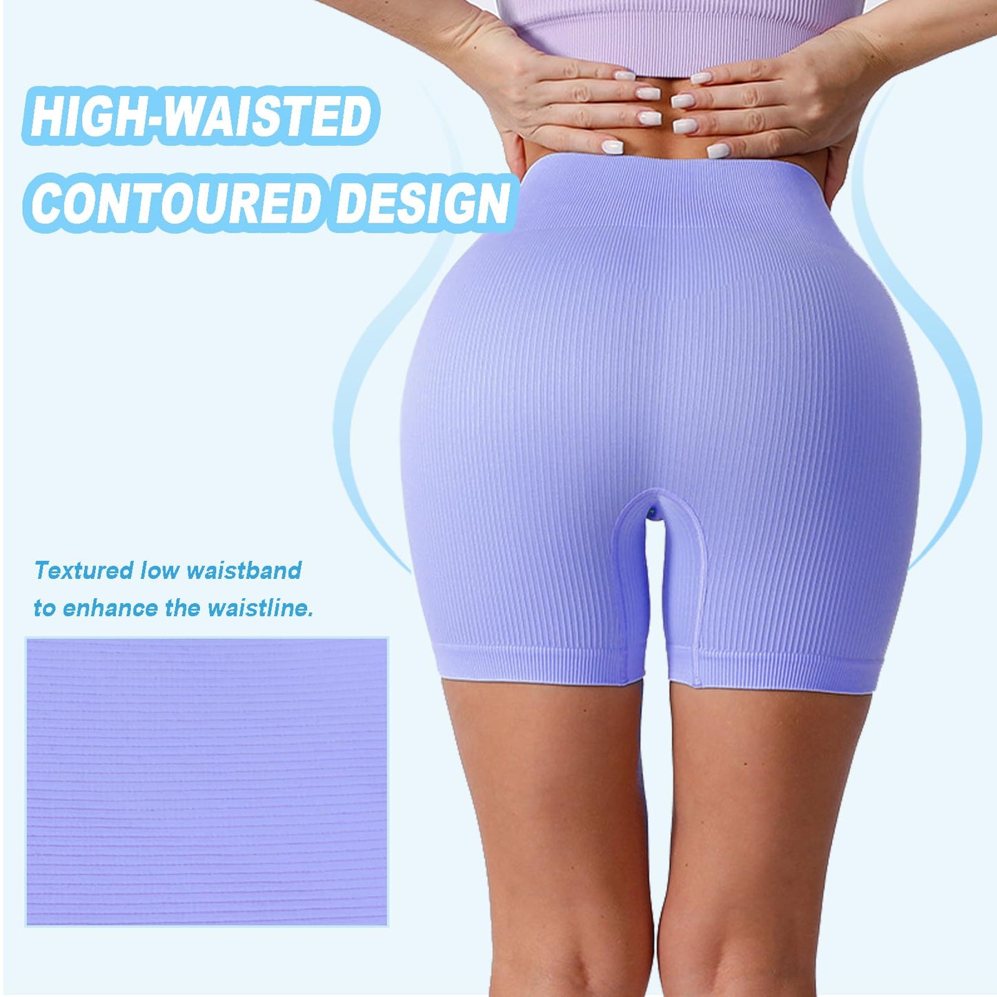 WXUP HOPS Women Athletic Shorts-High Waisted Butt Lifting Workout Pants-Seamless Scrunch Biker Shorts for Gym,Yoga,and Running(VioletBlue L)