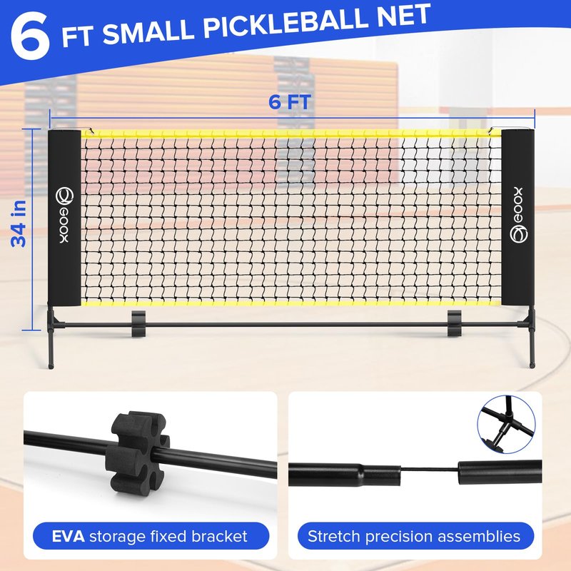 GOOX 6FT Small Mini Pickleball Net Set - Quick Setup Indoor/Outdoor Portable Practice Net - Lightweight Dink Training Aid for Backyard, Driveway