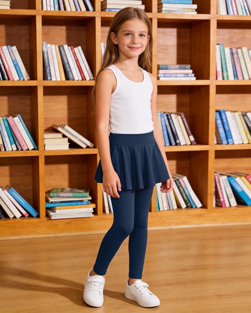 Hvididan Leggings with Skirt for Girls, Navy Blue Size 6 Uniform Pants School for Girls Kids