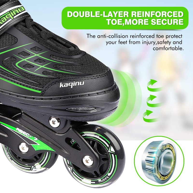 KAQINU Adjustable Inline Skates, Outdoor Inline Skates Roller with Full Illuminating Wheels for Women, Kids, Girls and Boys (Green, S)