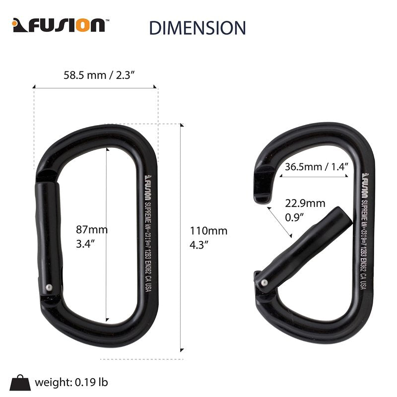 Fusion Climb Supreme II Aluminum Oval-Shape Carabiner 5-Pack,Black,One Size,(FP-9318-BLK-5P)