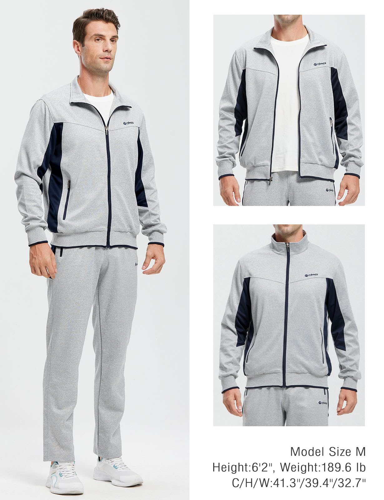 Rdruko Men's Tracksuit Sweatsuits 2 Piece Set Athletic Jogging Gym Activewear Sets(Grey,US L)