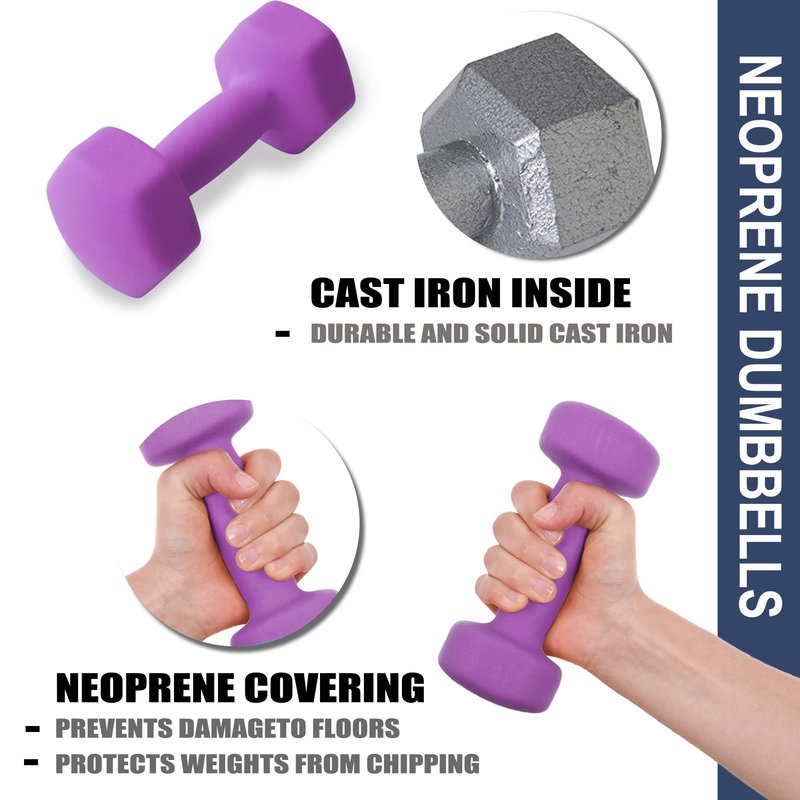Balelinko Home Gym Equipment Workouts Strength Training Weight Loss Pilates Weights Yoga Sets Free Weights for Women, Men, Seniors and Youth, 2LB Purple, Pair