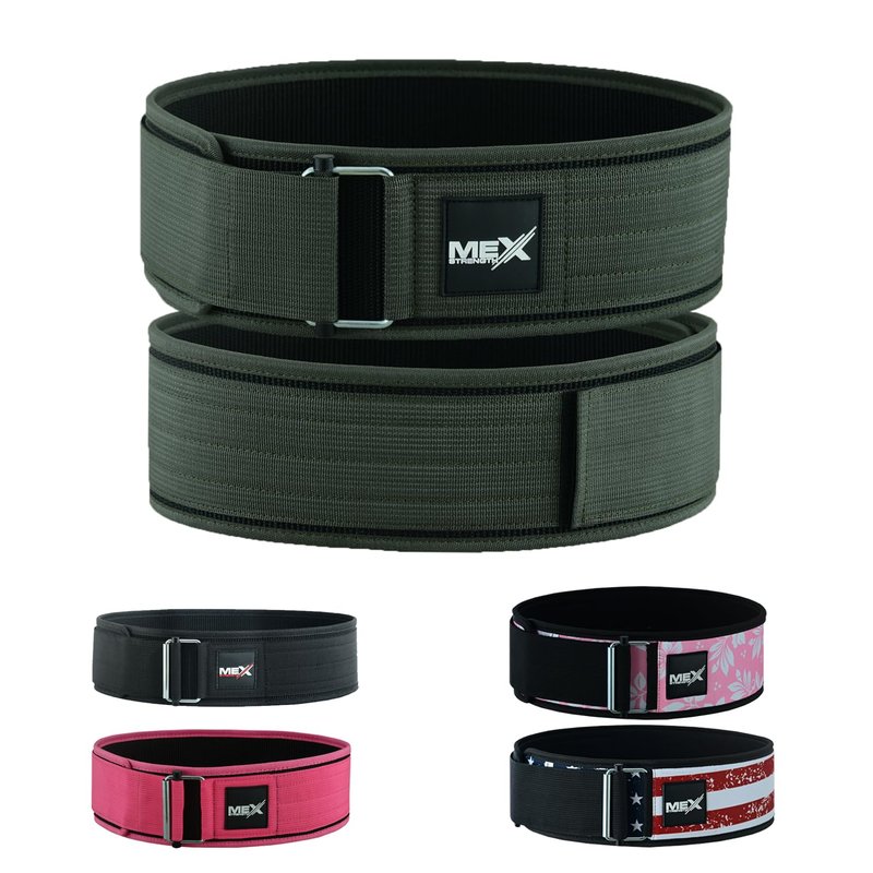 MexStrength Self Locking Neoprene Gym Weight Lifting Belts for Men Women, Lumbar Support Stability, Adjustable Design, Fit Straps, Deadlifts, Training, Bodybuilding, Green Large