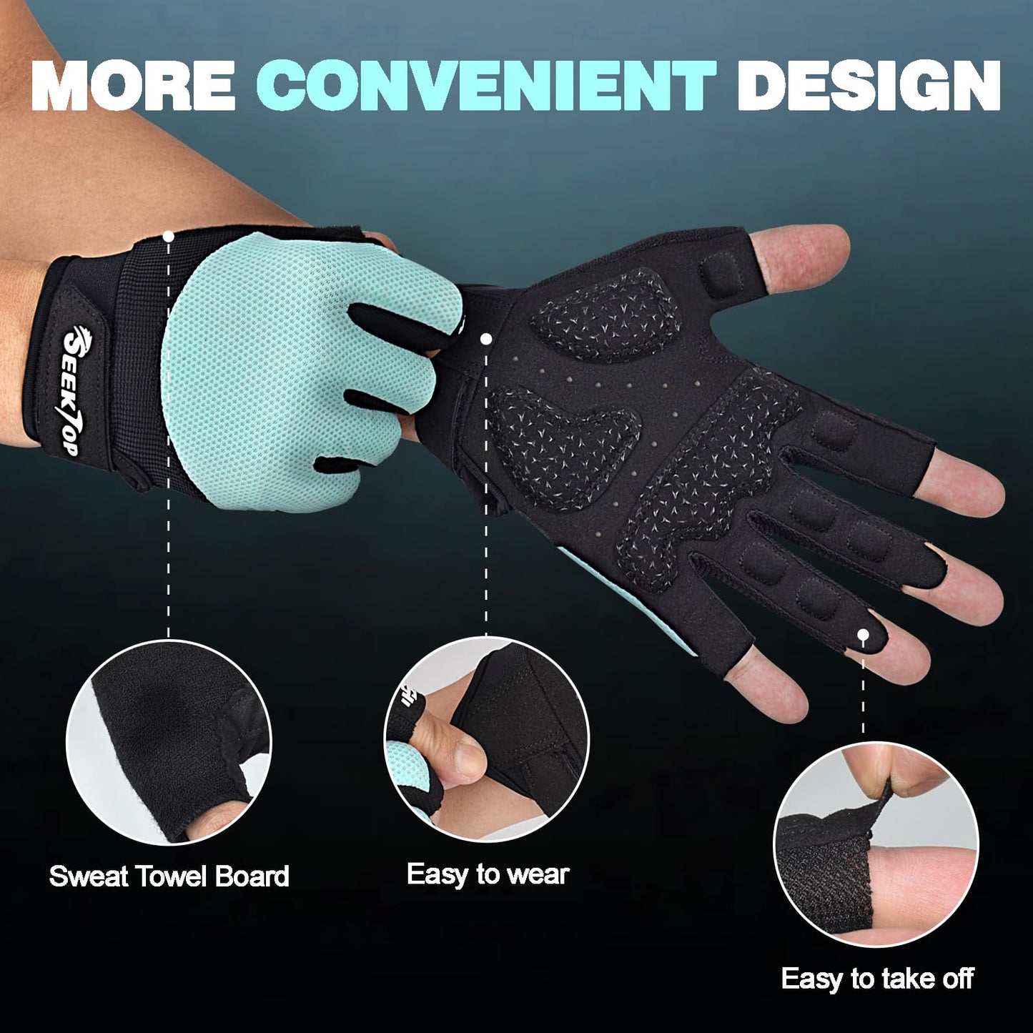 Seektop Breathable Workout Gloves Women & Men: Thick Padded Gym Gloves
