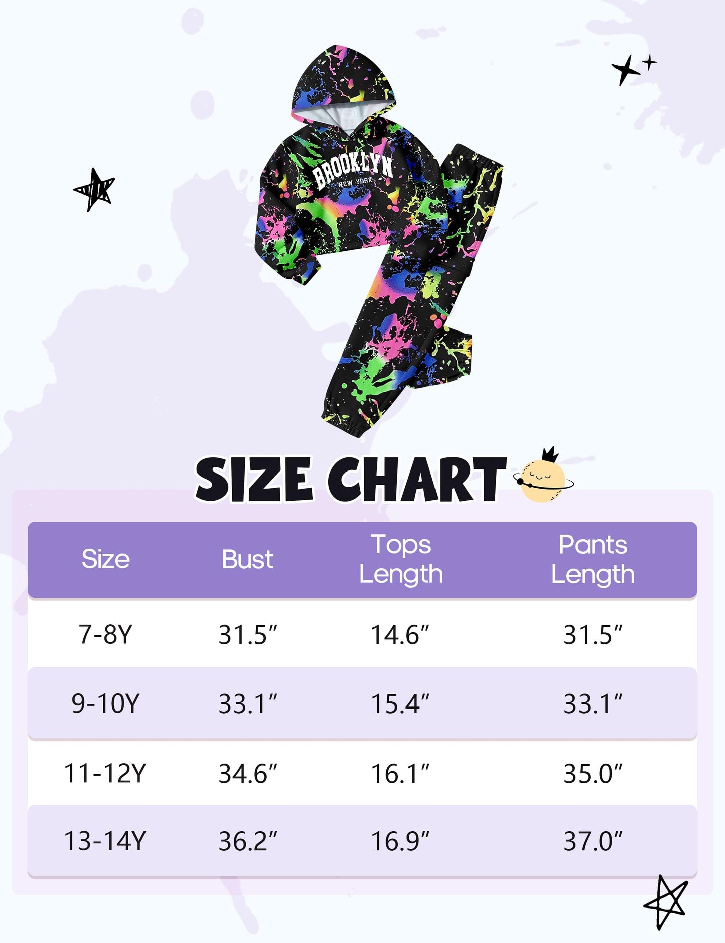 CRISONE Girls Clothes Size 7 8 Fall Winter Outfits Set Neon Print Hoodie Sweatshirt + Sweatpants with Pockets 2 Piece Girls Outfits Sweatsuits