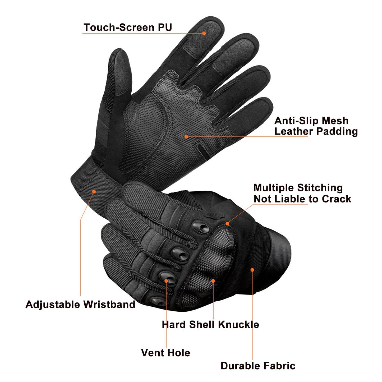 VPZenar Sport Gloves for Men, Black Full Finger Gloves Gloves
