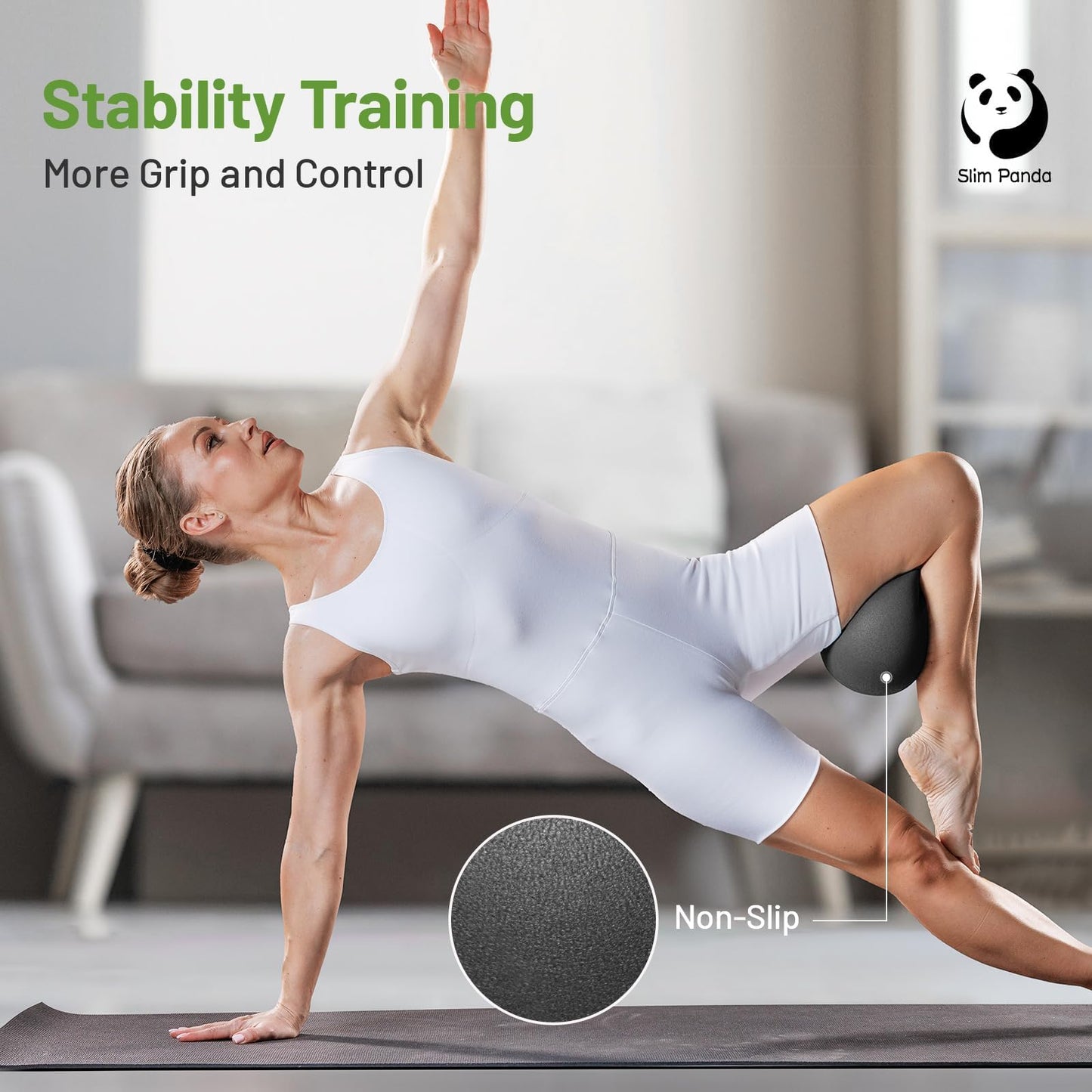 Slim Panda 9 Inch Pilates Ball - Anti-Burst Mini Yoga Ball with Needle Valve Pump - Small Exercise Core Ball for Barre, Stability & Physical Therapy
