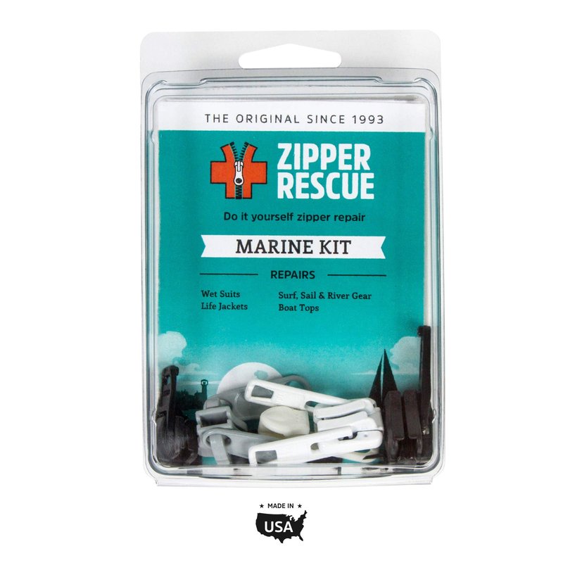 Zipper Rescue Marine Zipper Repair Kit - The Original Zipper Pull Replacement kit for Wetsuits, Boating, Surf Gear - Included 5 Sliders, 3 Bottom Stops, 3 Top Stops - Made in America Since 1993