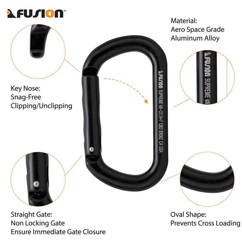Fusion Climb Supreme II Aluminum Oval-Shape Carabiner 5-Pack,Black,One Size,(FP-9318-BLK-5P)