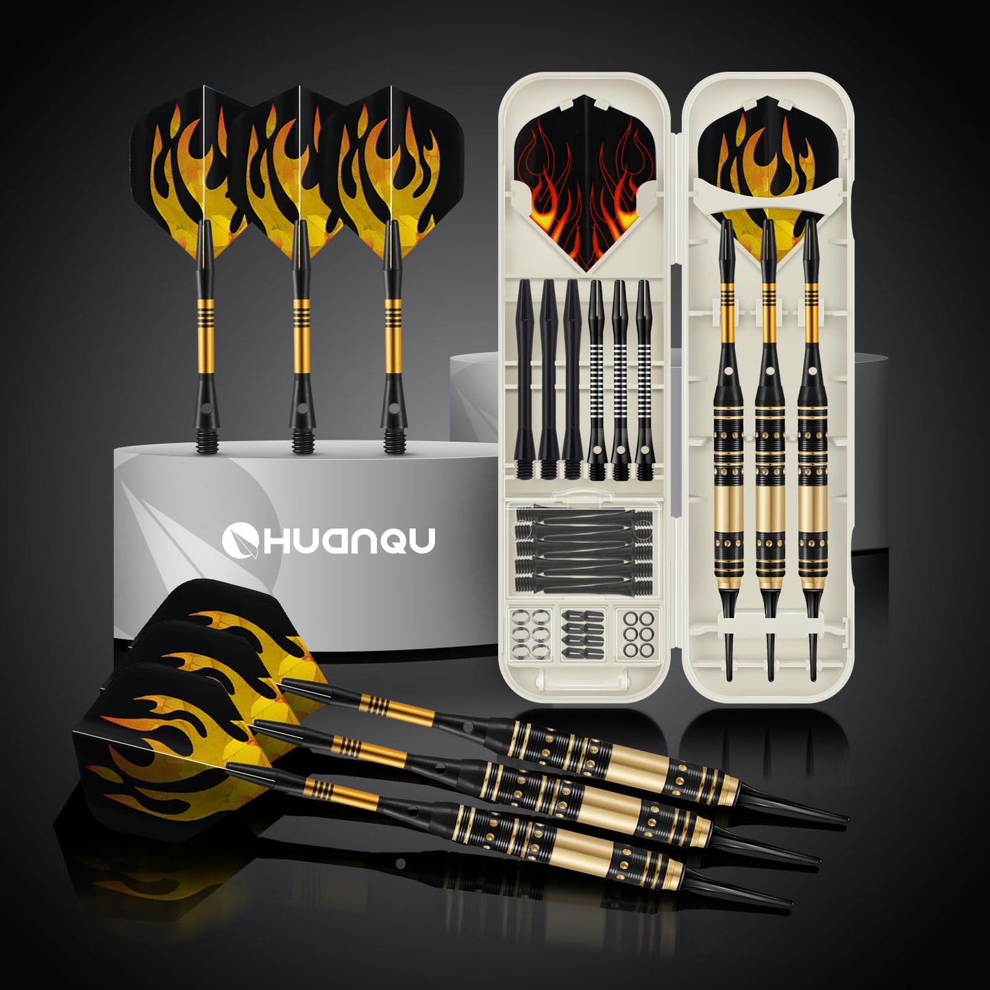 HUANQU Soft Tip Darts Set – 3 Pack Professional Darts Plastic Tip | Includes Extra Darts Tips/Flights/Shafts &Darts Case Accessories，Soft Tip Darts for Electronic Dart Board for Adults Darts