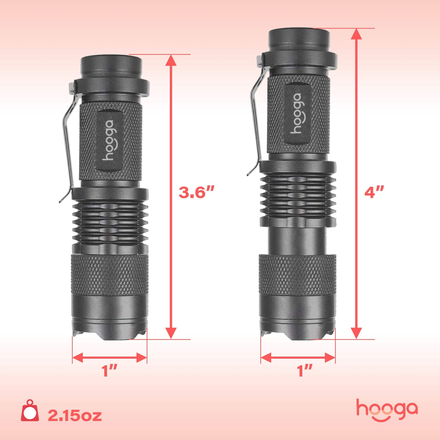 LED Flashlight, Blue Light Blocking, Amber Flashlight by Hooga. 1600K Warm Light for Eye Care, Sleep Aid. AA Battery Included. Adjustable Brightness. Great for Hunting, Camping, Aviation. 2-pack