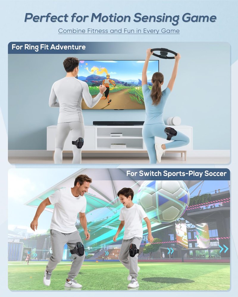 [4 Pack] Leg Straps for Nintendo Switch & Switch OLED Sports Soccer Kicking & Switch Ring Fit Adventure Game, Elastic Leg Straps Accessories with Two Sizes Adjustment for Adult and Kids