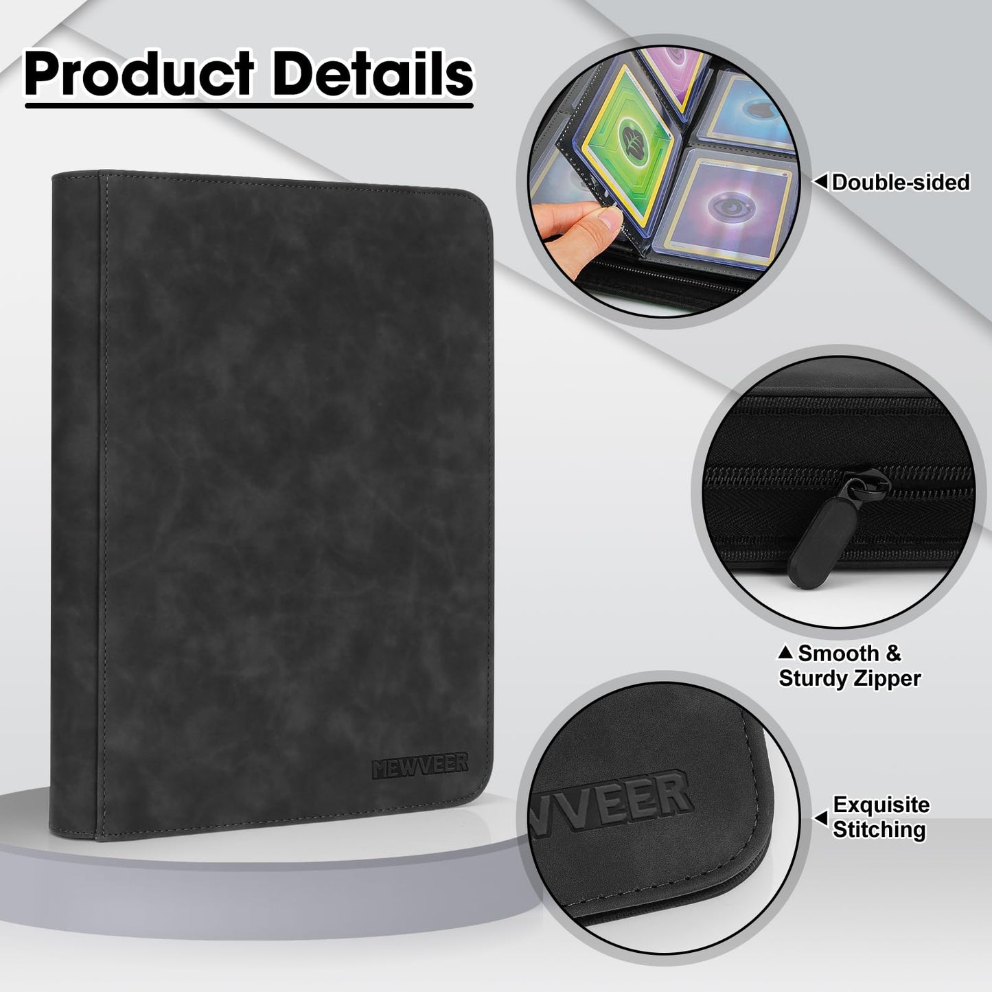 MewVeer Top Loader Card Binder, Holds 252 Top Loaders Storage, 9 Pockets with Sleeves, Trading Card Binder for Sports Cards, YGO/MTG Card Collection Binder - Black (Not for Cards WITHOUT a Top Loader)