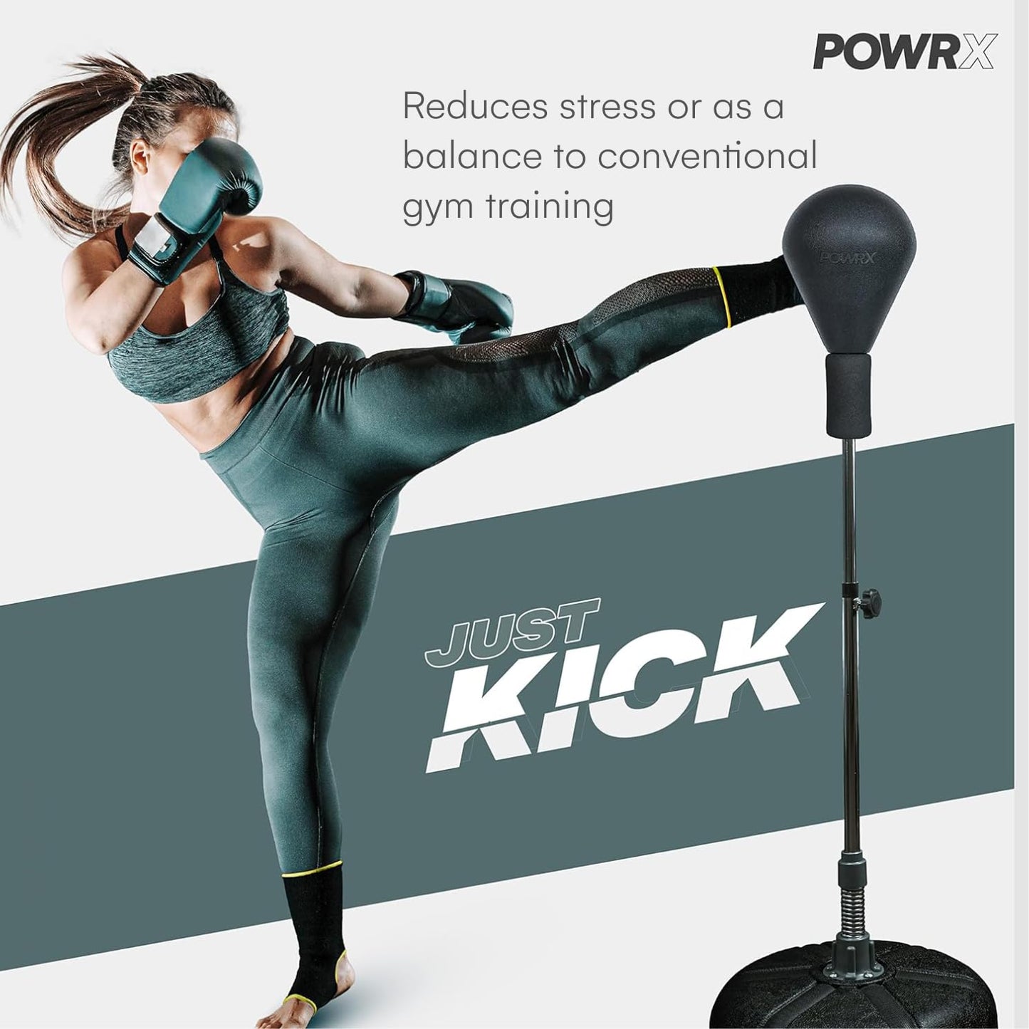 PowrX Punch Ball Stand Box Trainer - 43-63-Inches Height Adjustable Boxing Equipment for Home Gym, Fast Reflex Training, and Knockout Workouts - Freestanding Bag Set for Adults, Men, and Women