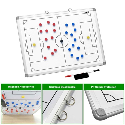 JAYO 18" x 24" Portable Soccer Tactic Board Double Sided Tactics White Board with Soccer Full Pitch on The Front Side Half Pitch on The Back Side Coaching Equipment Deluxe Carrying Bag Included