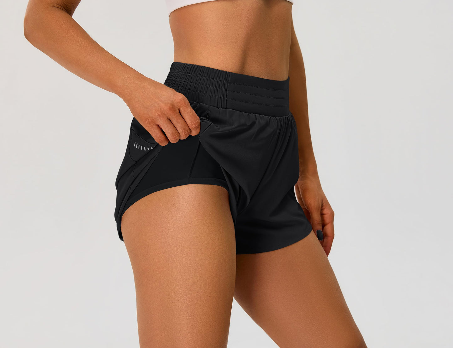 BMJL Womens Workout Gym Shorts Athletic Yoga High Waisted 2 in 1 Sporty Dolphin Running Shorts with Zip Pocket 2.5"(S,Black)