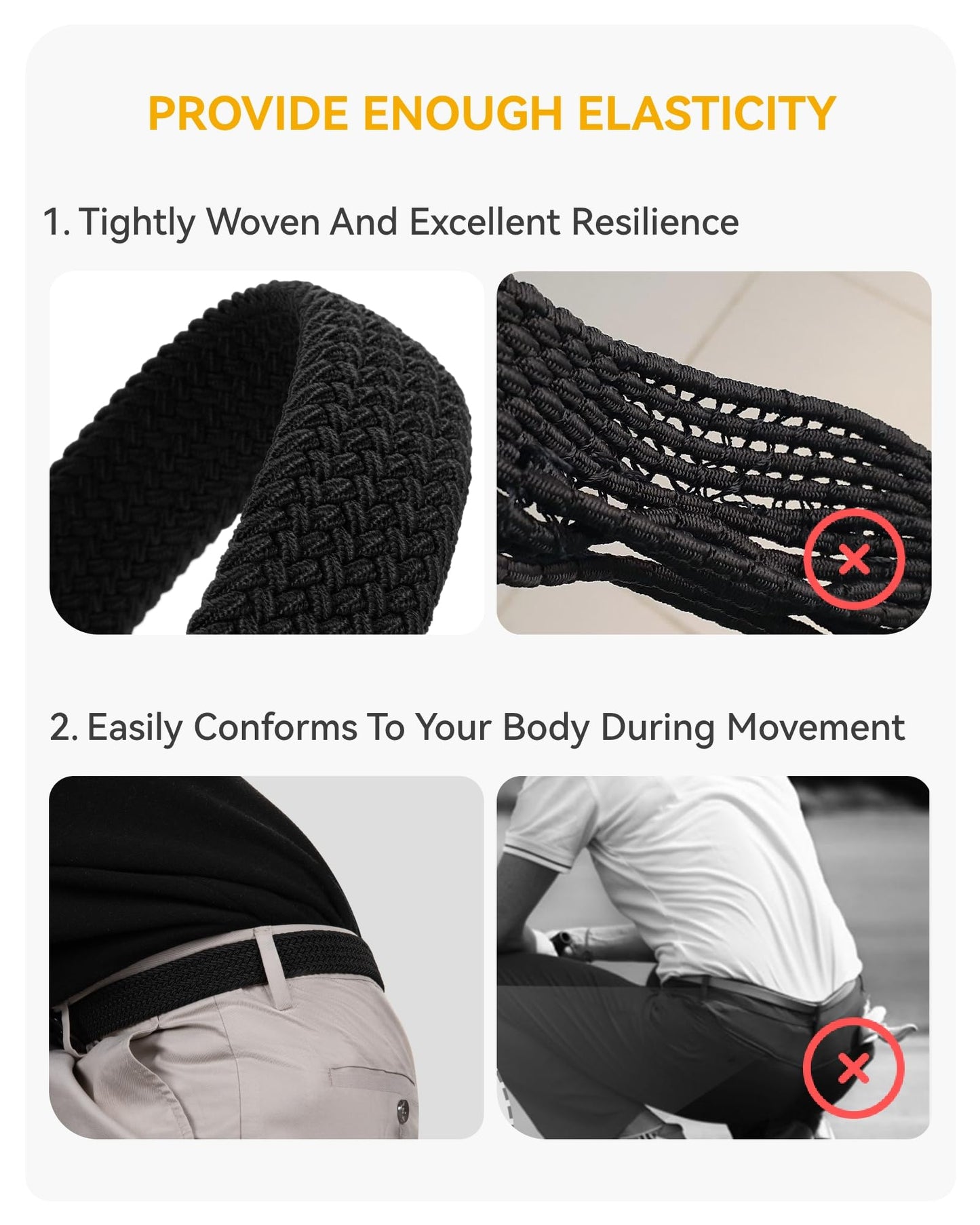 CHAOREN Stretch Belts for Men - Braided Elastic Golf Belt for Men 1 3/8"- Gift for Casual Jeans Shorts