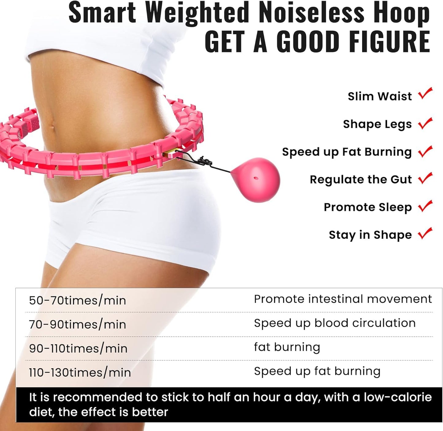GKYET Quiet Hula Circle Hoops,65 inch 32 Knots Plus Size Hula Infinity Fitness Detachable Hoops. Exercise Hoop Suitable for Beginners - Red