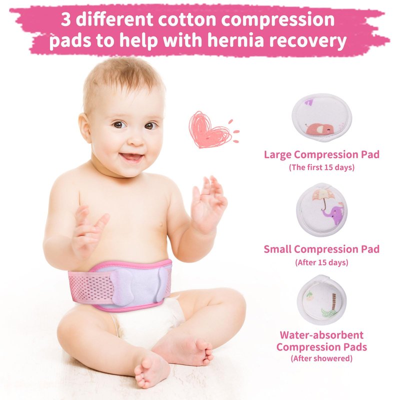 ENLUNTRA Umbilical Hernia Belt Baby，baby belly button band with 3 Different Shaped Compression Pads,belly button shaper,Adjustable Navel Band Newborn Umbilical Cord 14-21 inch(Pink)