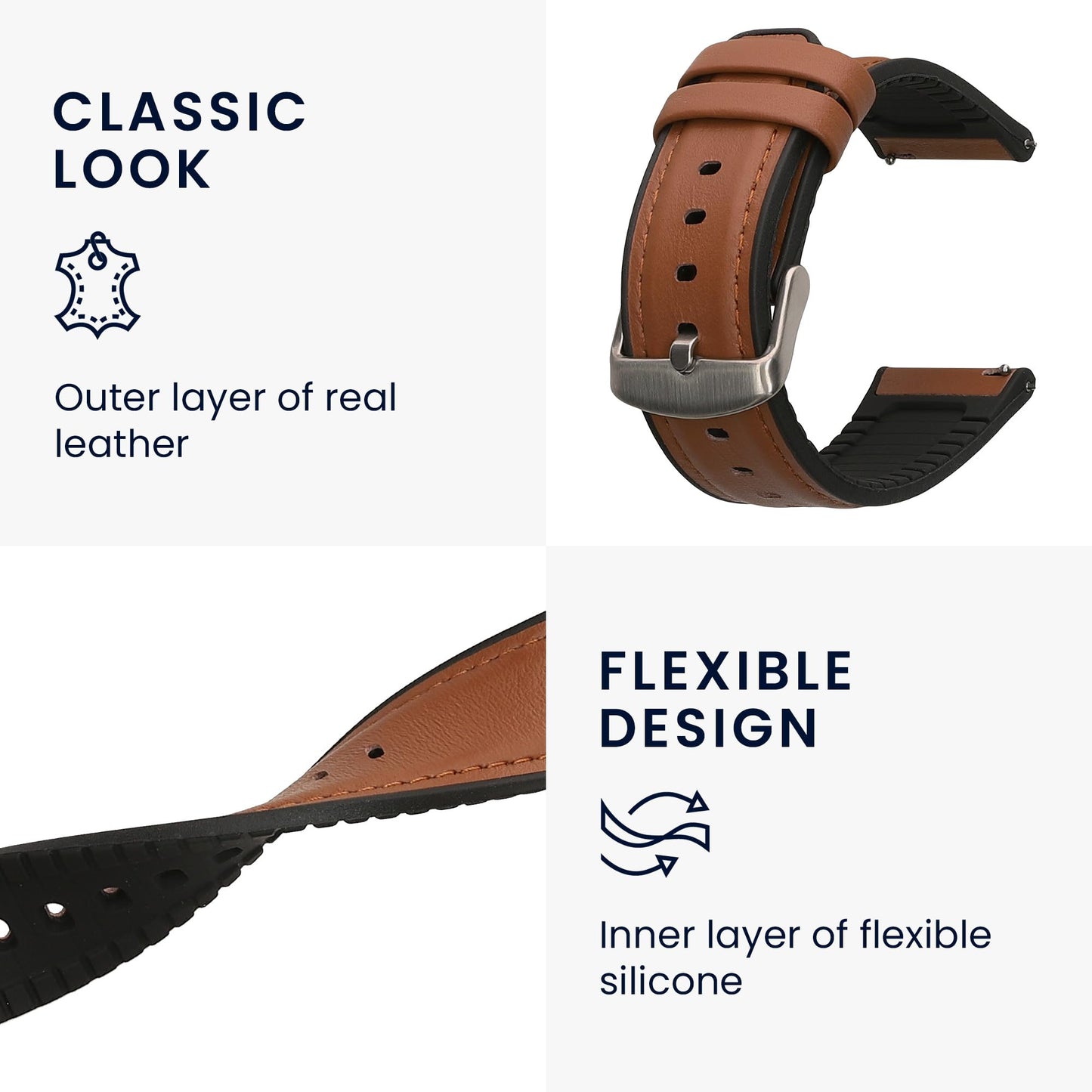 kwmobile 22mm Silicone Leather Look Sport Wristband - Brown/Black for Amazfit Bip 6