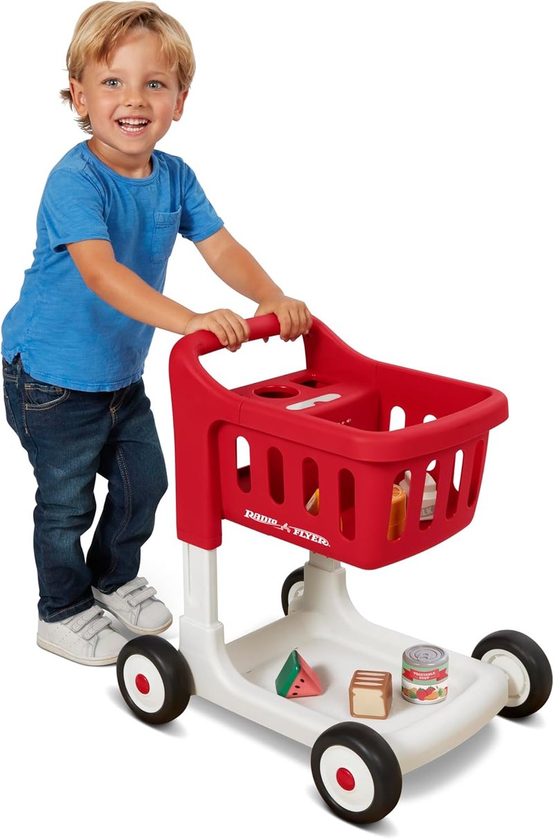 Interactive Baby Walker - Radio Flyer Scan & Sort Shopping Cart for Kids 1+ | Red with Lights & Play Food Items