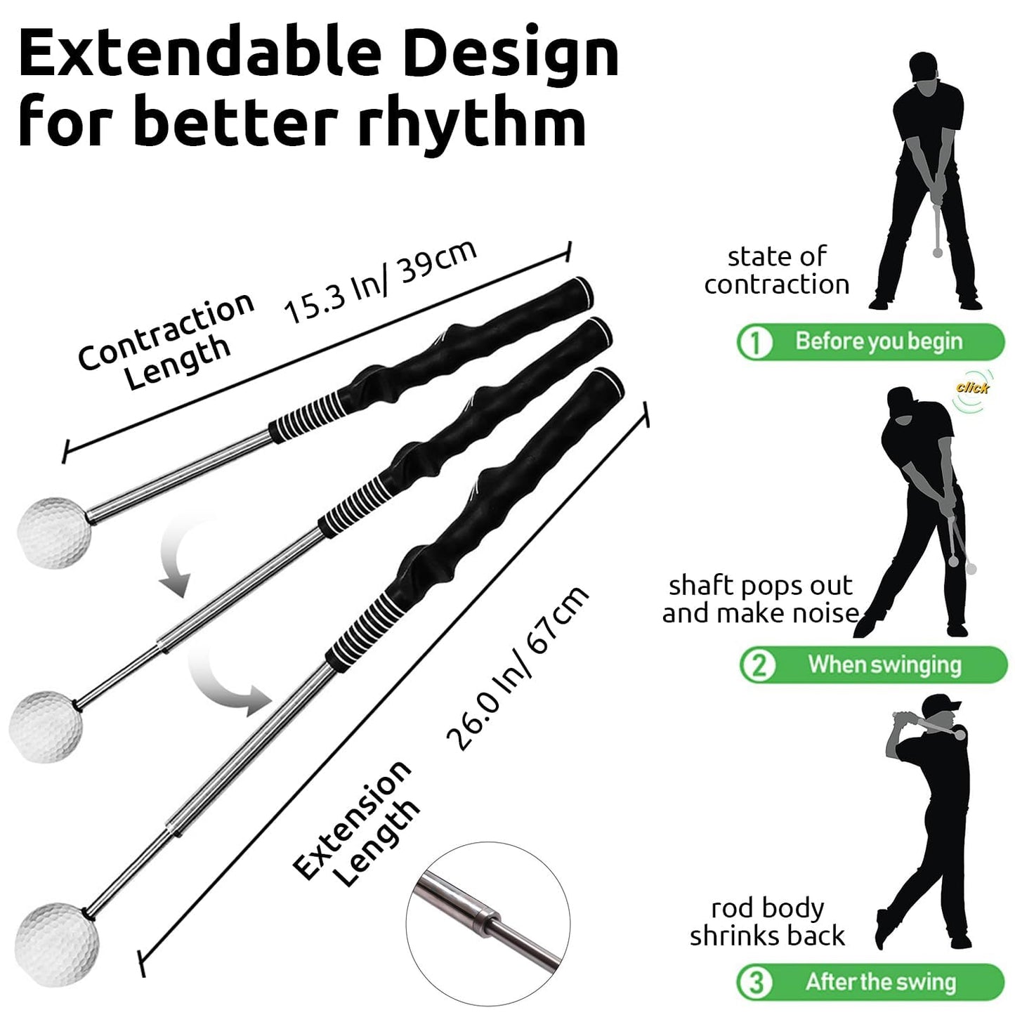 JwKenta Retractable Golf Swing Trainer, Golf Grip Trainer for Warm-ups, Indoor Practice, Right-Handed Golf Clubs, Golf Accessories - Strength and Tempo Training for The chip Shot