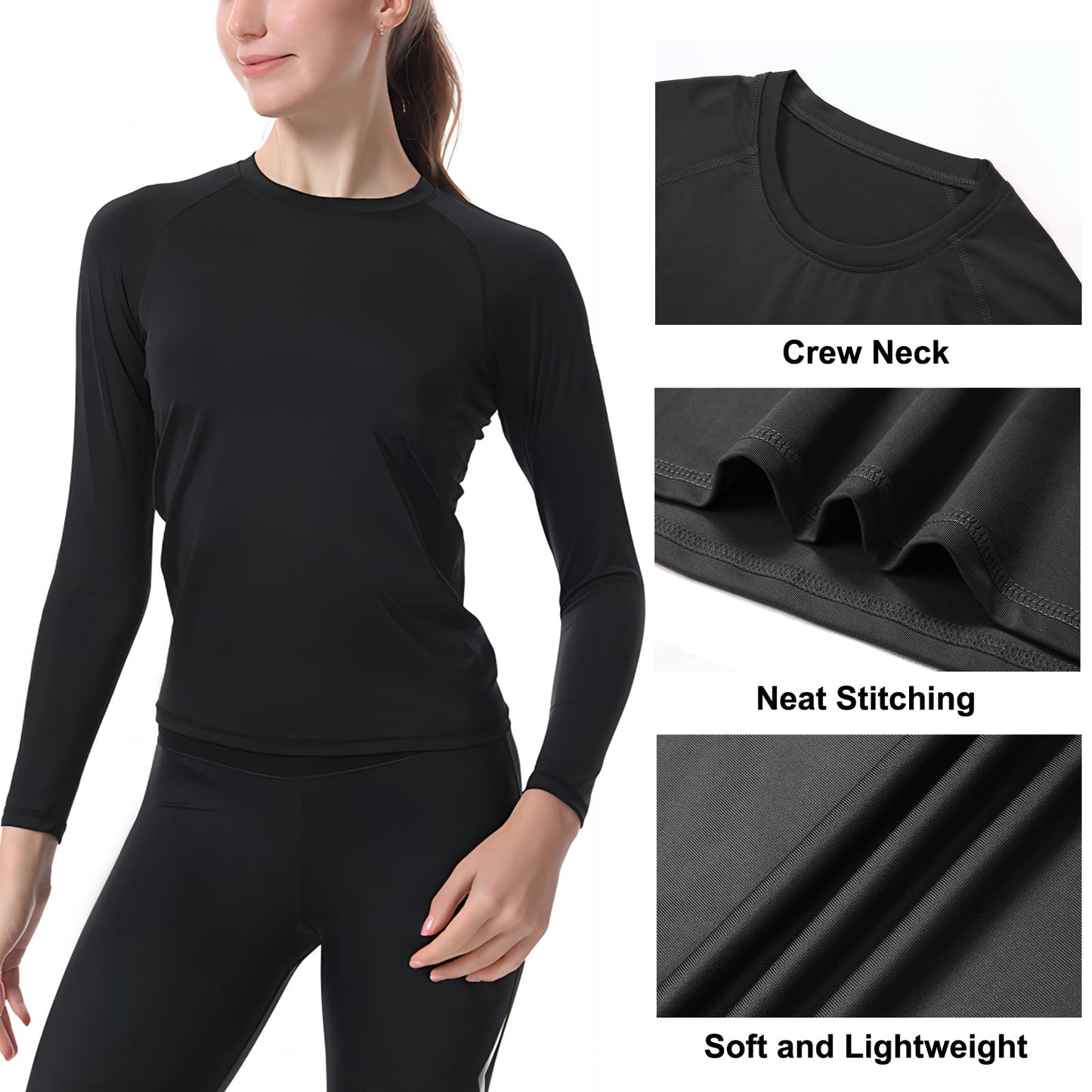 HovSiyla 3 Pack Women's Athletic Compression Long Sleeve Workout Tops Quick Dry Gym Running Yoga Shirts Black L
