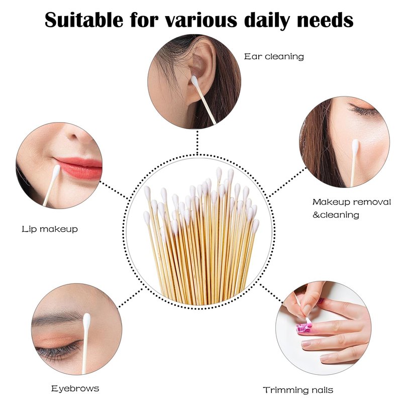 500 PCS 6-Inch Cotton Swabs - Bamboo Handle for Makeup, Gun Cleaning & Pet Care