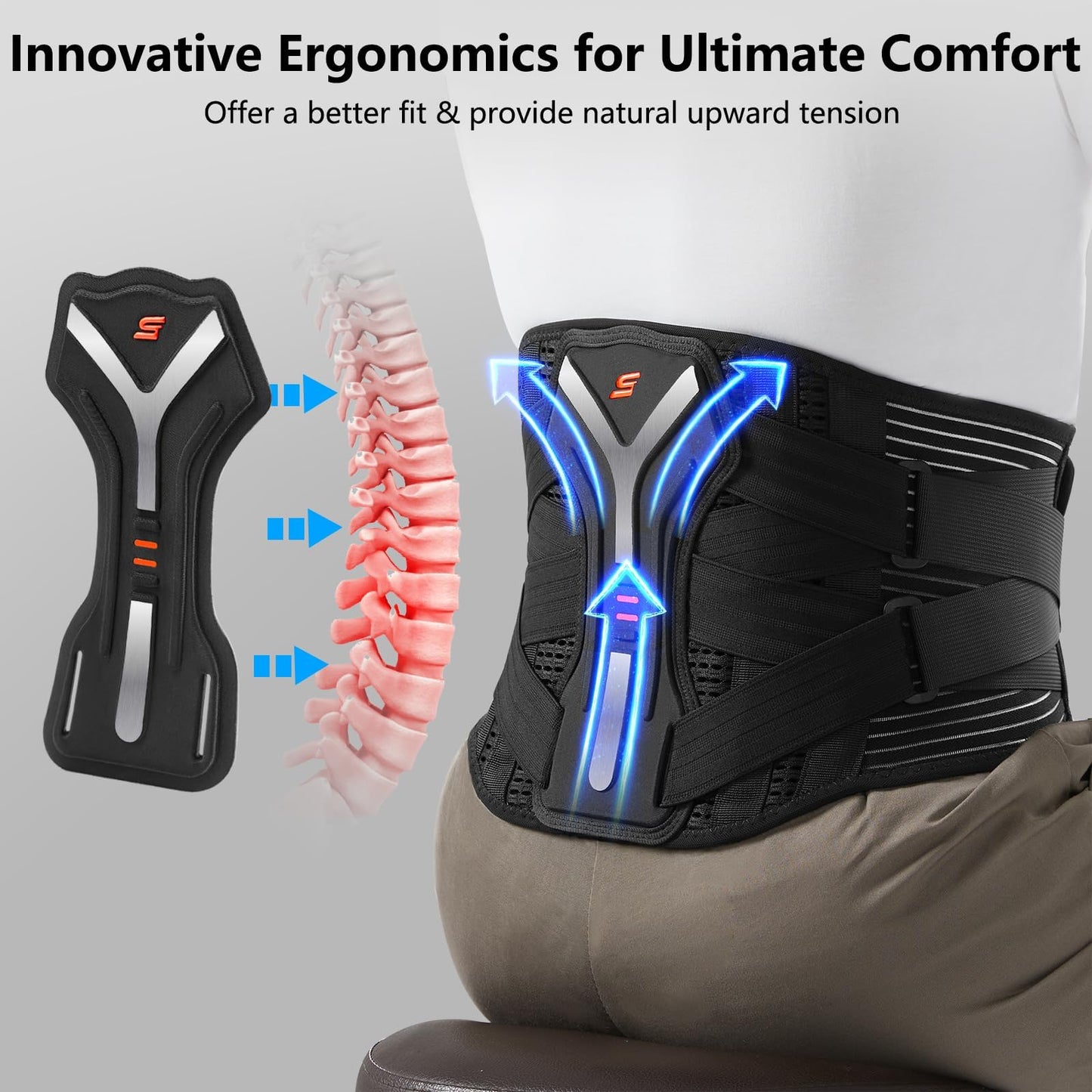 SueStar Back Brace for Lower Back Pain Relief with Y-Shaped Bionic Support System, Breathable Mesh Fabric Lumbar Support Belt for Men/Women, Immediate Relief from Sciatica, Herniated Disc, Scoliosis