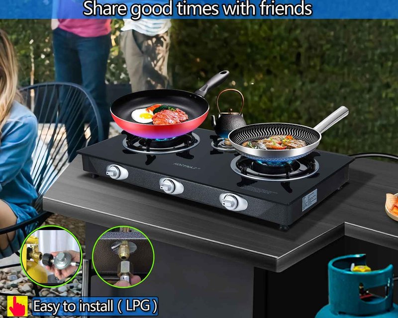 Horynar Propane Stove 3 Burner, Propane Burner, Auto Ignition, Gsa Stove 28,000 BTU,Thickened High-temperature Glass, Easy to Clean, with CSA Hose for Outdoor Cooking, RV, Emergency