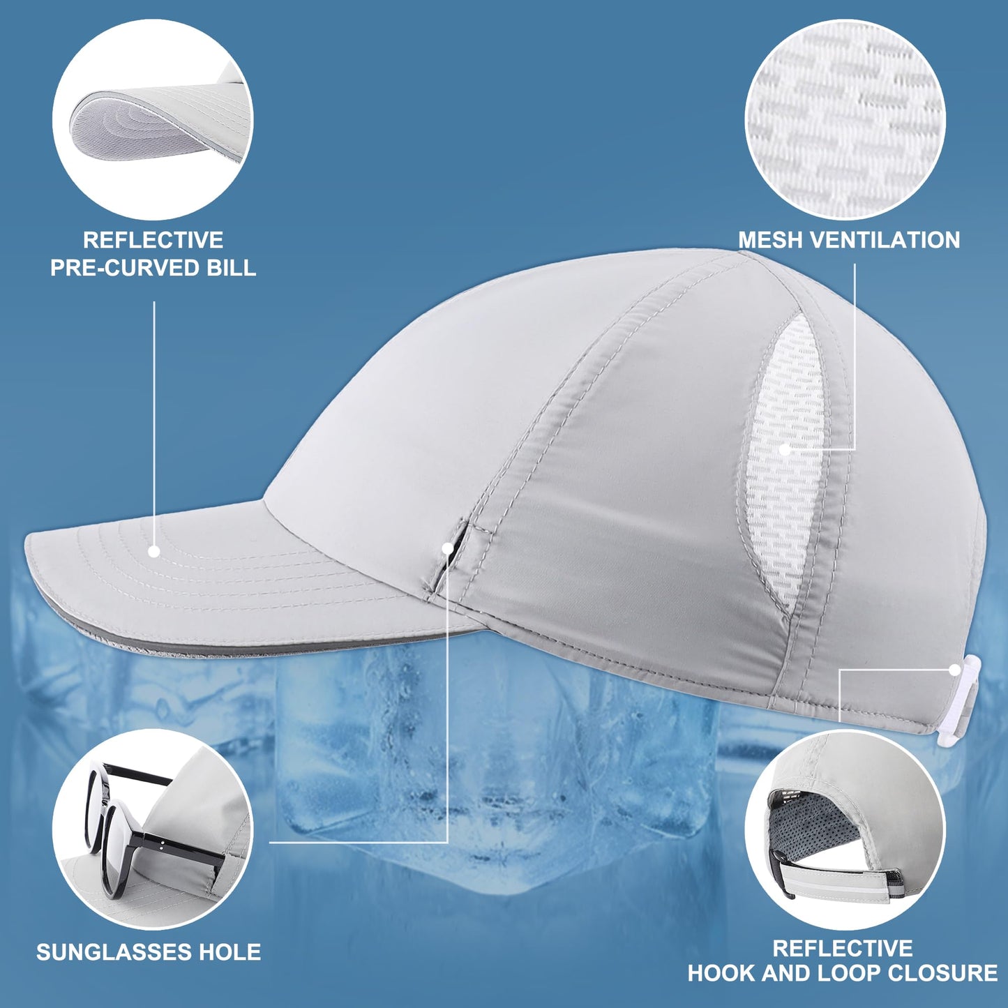 Connectyle Mens Quick Dry Fitness Hat Adjustable Baseball Sports Cap Lightweight Workout Hat Tennis Golf Cap Women Light Grey