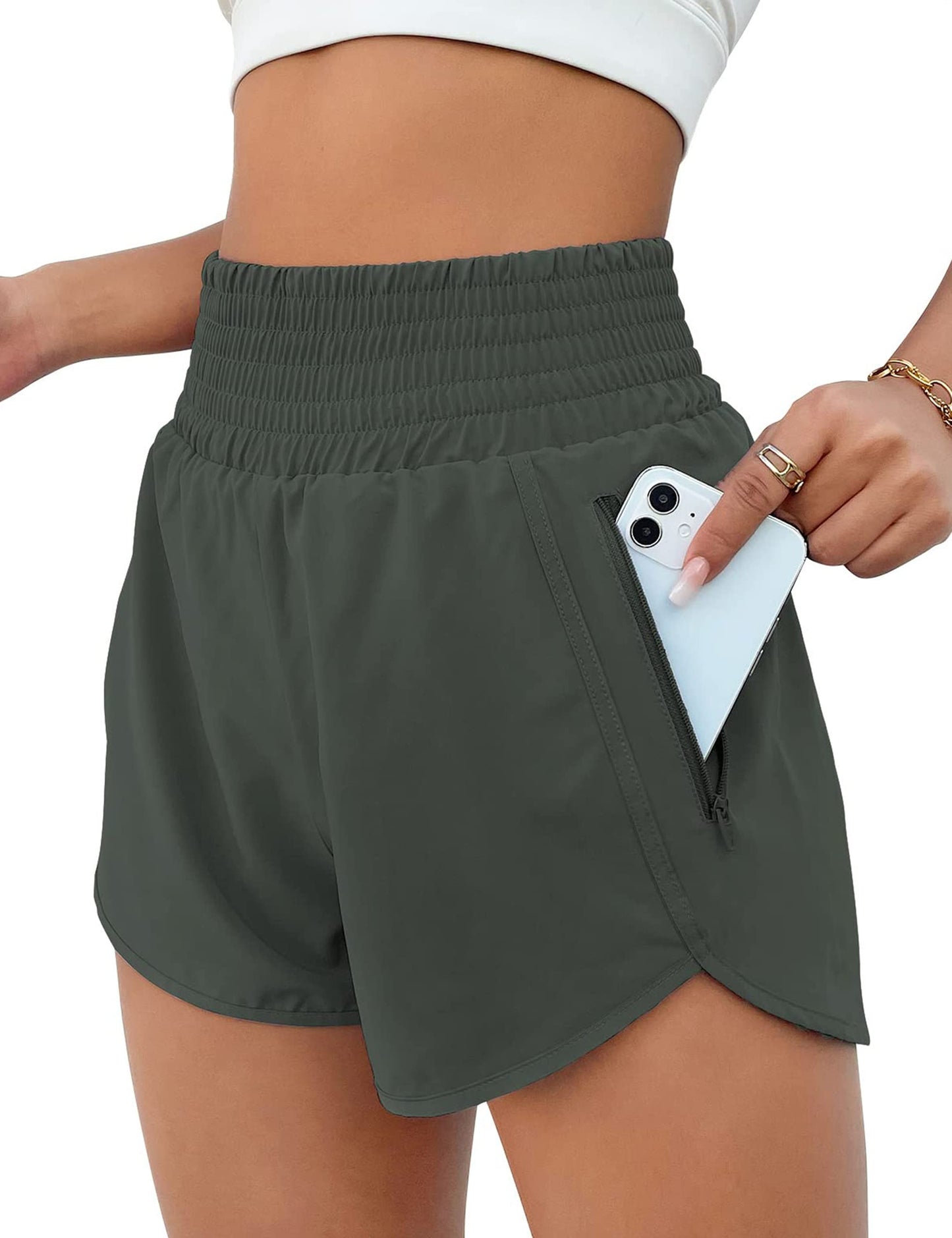 BMJL Women's Athletic Shorts High Waisted Running Short Pocket 2.5" Sporty Shorts Gym Elastic Workout Shorts(XS,SummerGreen)