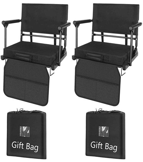 Stadium Seat for Bleachers with Back Support & Armrests, Foldable Stadium Chair with Removable Padded Comfy Foam Cushion, Lightweight Protable Bleacher Seat with Shoulder Strap & 4 Reclining Positions