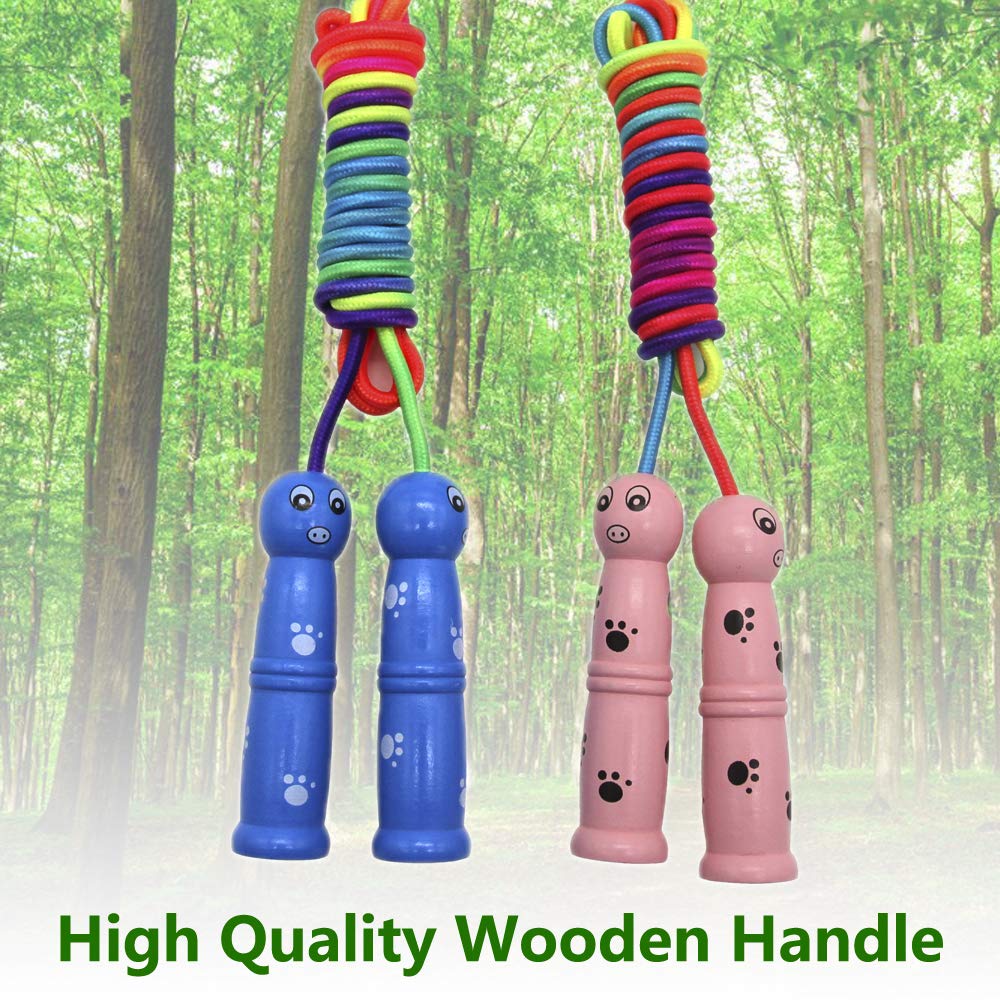 Homello Rainbow Jump Rope for Kids - Wooden Handle - 8.5FT Adjustable Nylon Braided Fitness Skipping Rope for Girls or Boys Fitness Outdoor Exercise Physical Education