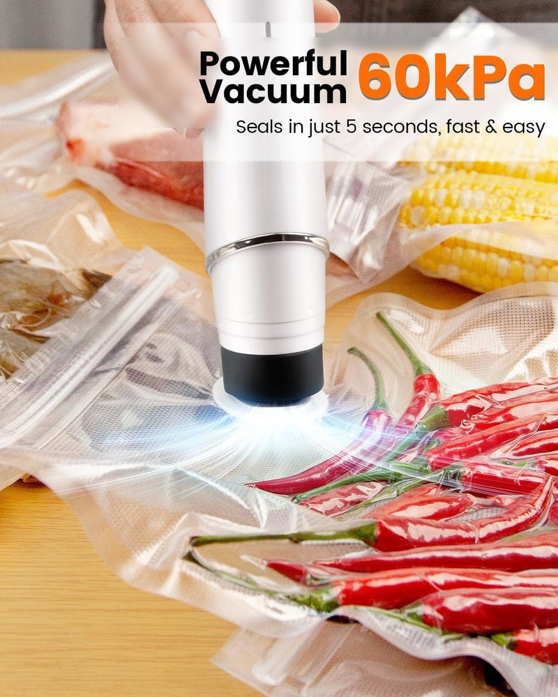 Portable Vacuum Sealer - Handheld Food Saver with 30 Reusable Bags | 60kPa Compact Design for Freezer & Microwave