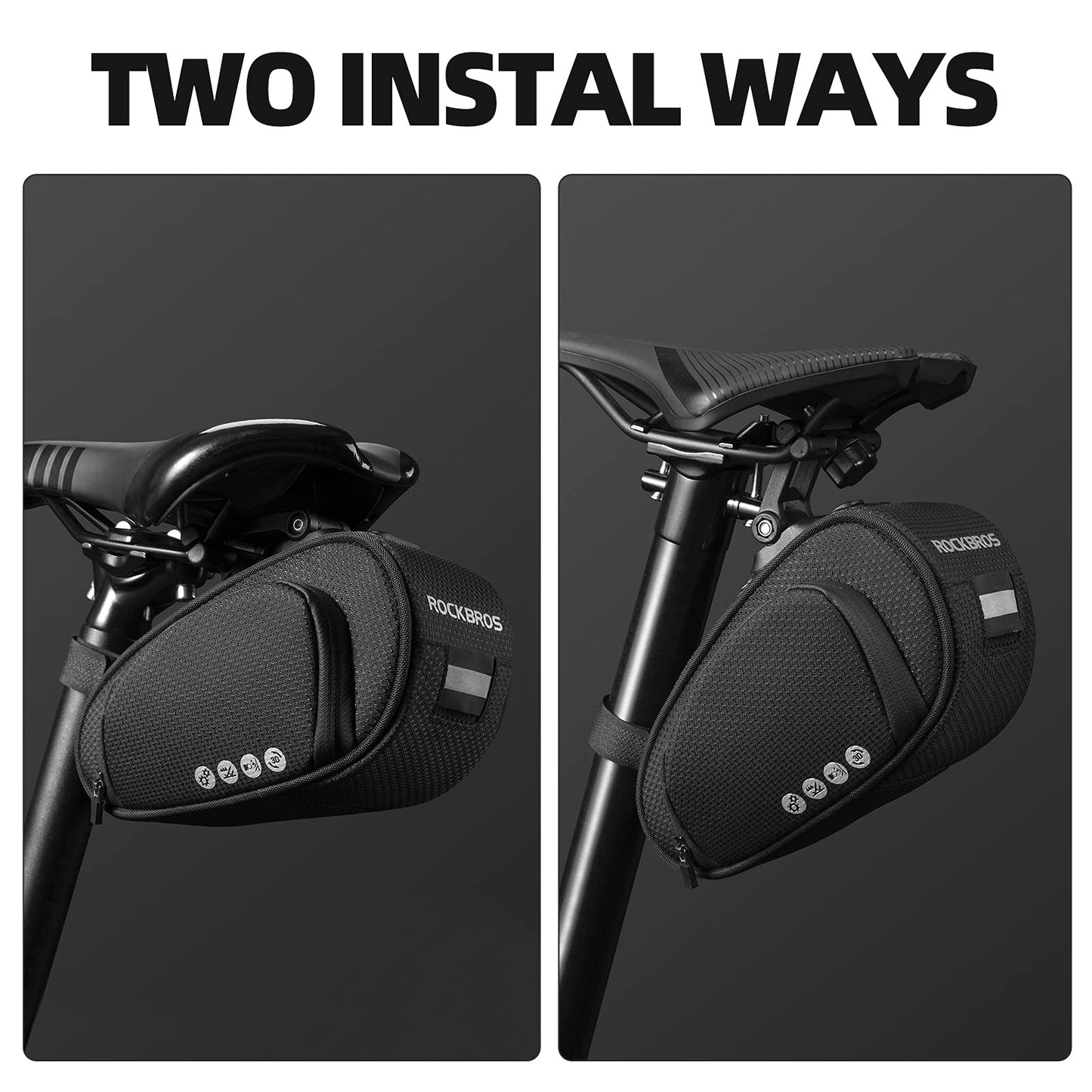 ROCKBROS Bike Saddle Bag Bike Bag Under Seat Bag Bicycle Seat Pack Pouch for Cycling Adjustable Mounting