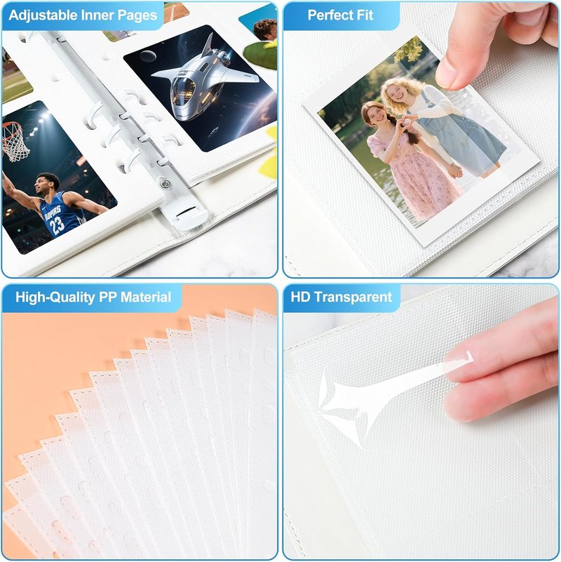 Refillable A5 Photo Album - PU Leather 200 Pocket Binder for Fujifilm Instax Mini & Polaroid Cameras | White