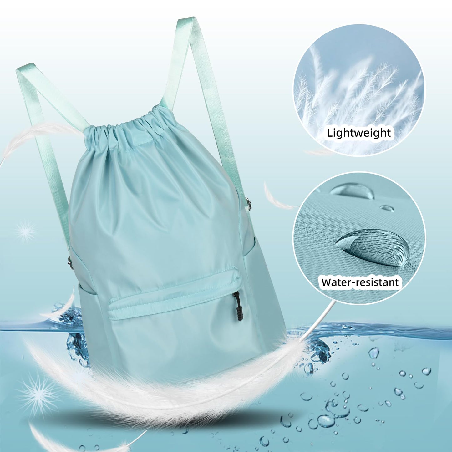 ChuLian Drawstring Backpack Water Resistant Sports Gym Bag Drawstring Bags Swim Backpack for Men Women Mint Green