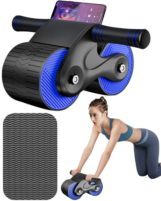 Dromco Ab Roller, Automatic Rebound Abdominal Wheel, Abdominal Roller Home Exerciser with Knee Pad for Beginners Core Workout, Home Fitness Equipment, Blue