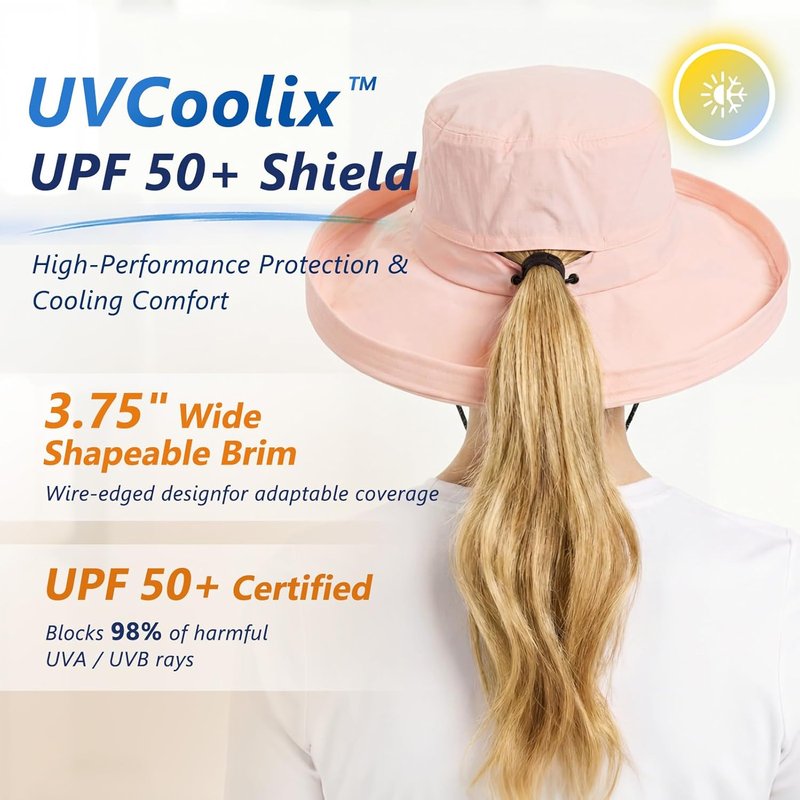 UVCoolix™ Cooling Sun Hat for Women - Ponytail Hole, UPF 50+, Wide Brim, Water Resistant, Packable for Hiking & Beach