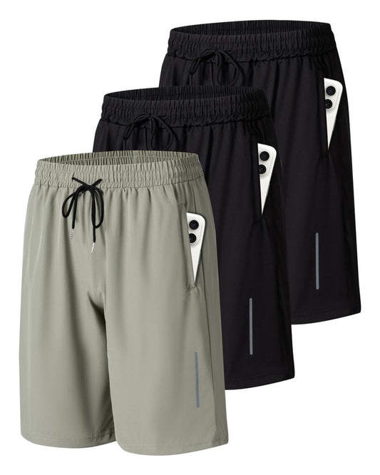 JWJ 3 Pack Mens Athletic Gym Workout Shorts Lightweight Quick Dry 9 inch Inseam Running Shorts for Men Activewear Basketball Short with Zipper Pockets Black Black Army L