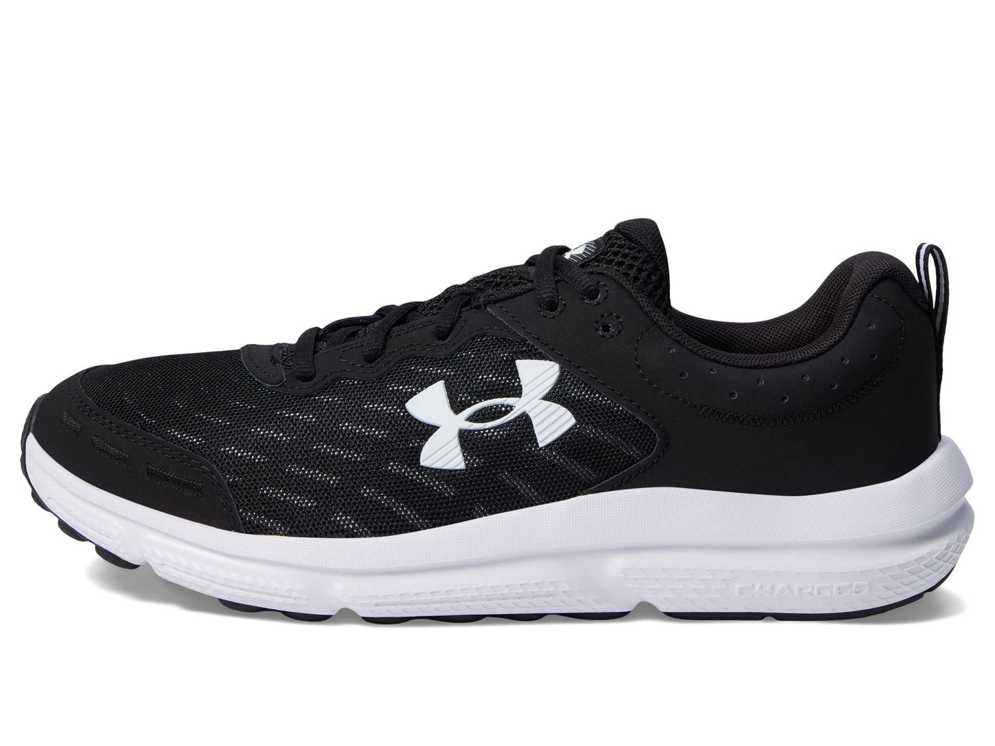Under Armour Men's Charged Assert 10 Shoes, (001) Black/Black/White, 14 Wide
