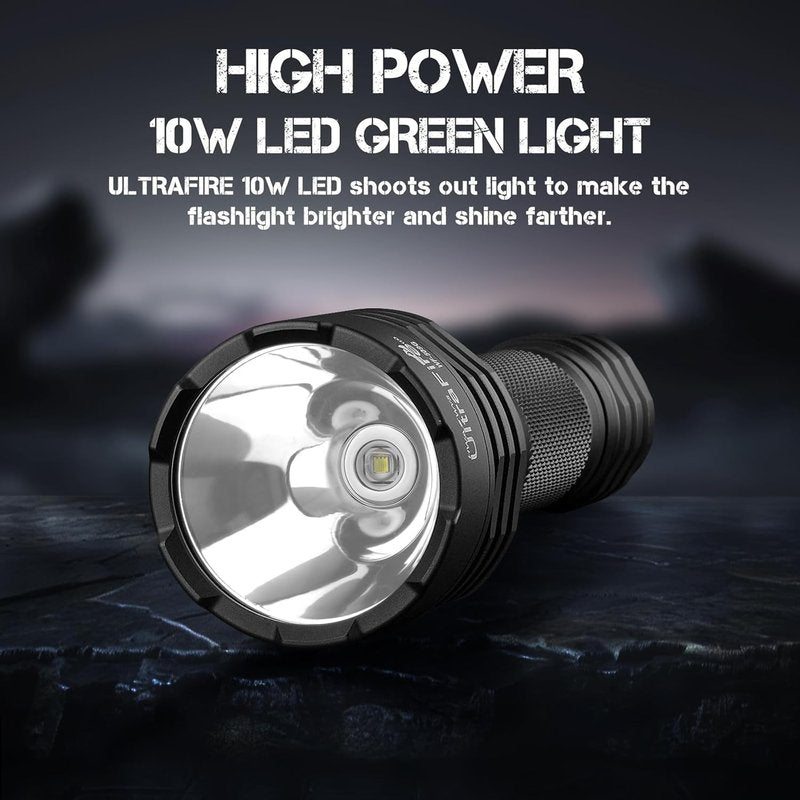 10W Green Hunting Flashlight - Ultra Bright LED Tactical Light for Night Hunting | 273-Yard Range, Single Mode
