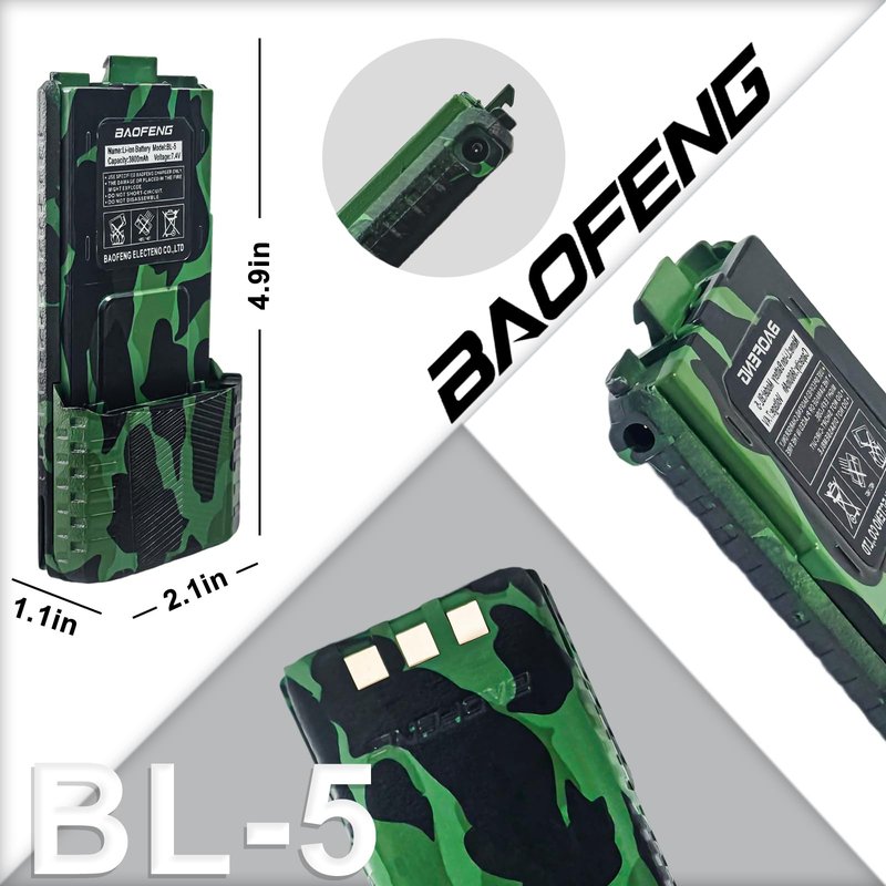 BAOFENG 2 Pack BF-F8HP Battery BL-5 Extended 3800mAh Large Capacity Camo Li-ion Batter for GMRS Radio UV-5R Series