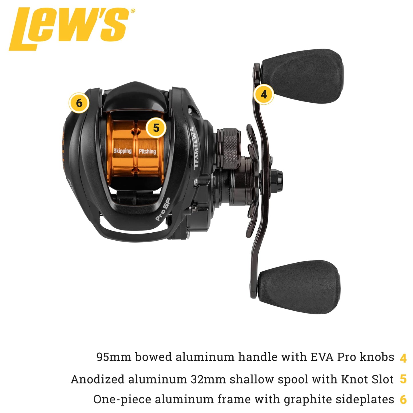 Lew's Team Lew's Pro SP Baitcast Fishing Reel, 8.3:1 Gear Ratio, Left-Hand Retrieve, Aluminum Frame, Premium 9 Stainless Steel Ball Bearings