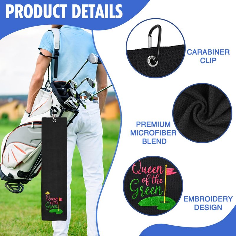 Hafhue Queen of the Green Embroidered Golf Towels - Women's Golf Accessory for Golf Fans - Golfer Accessory Gifts for Men Women Dad Mom - Humorous Golfer Gifts for Women Sister Friend