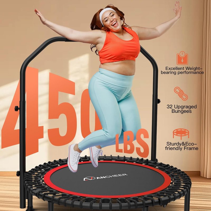 Fitness Bungee Rebounder Trampoline - 40" Foldable with Resistance Ropes & Adjustable Handlebar | 450LBS Capacity for Indoor/Outdoor Use