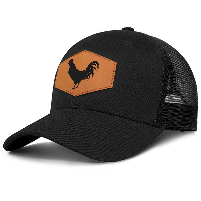 Jiaazerd Rooster Baseball Cap for Chicken Lovers,Leather Trucker Hat Snapback Hat for Men Women Brown