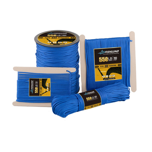 FISHLUND Paracord 550 lb, 7 Strand Type III Paracord Rope 50ft 4mm, High Strength Nylon Parachute Cord for Camping, Survival, Tactical and Hiking, Royal Blue